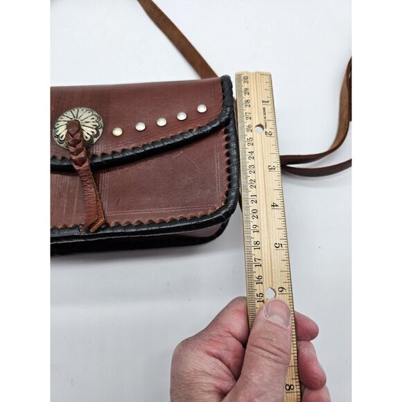 Vintage Four Winds Leather Crossbody Purse Handbag,Pewter Accents Western Boho - Picture 13 of 15